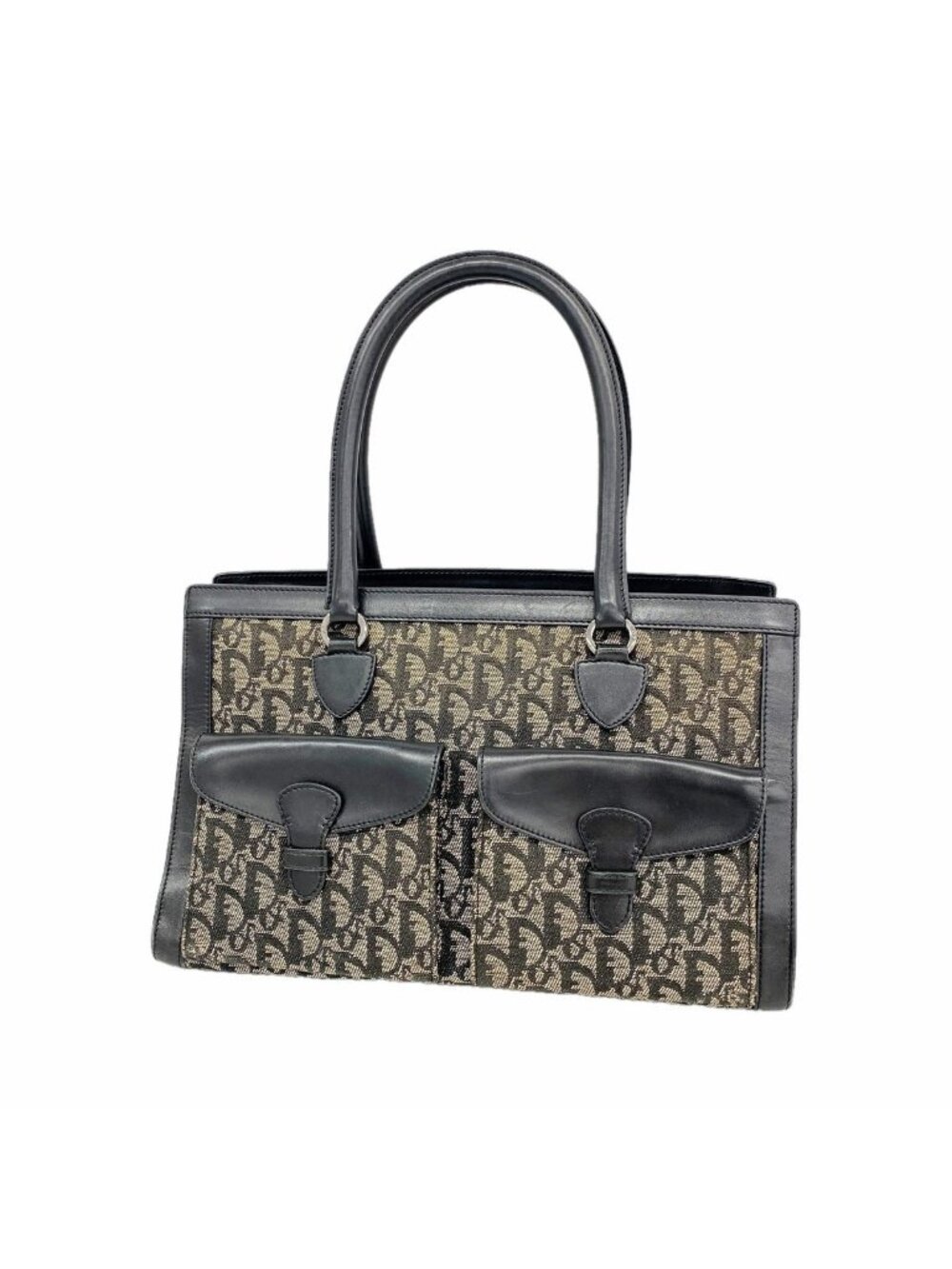 Dior Tote Bag Trotter Canvas Black Beige Silver
